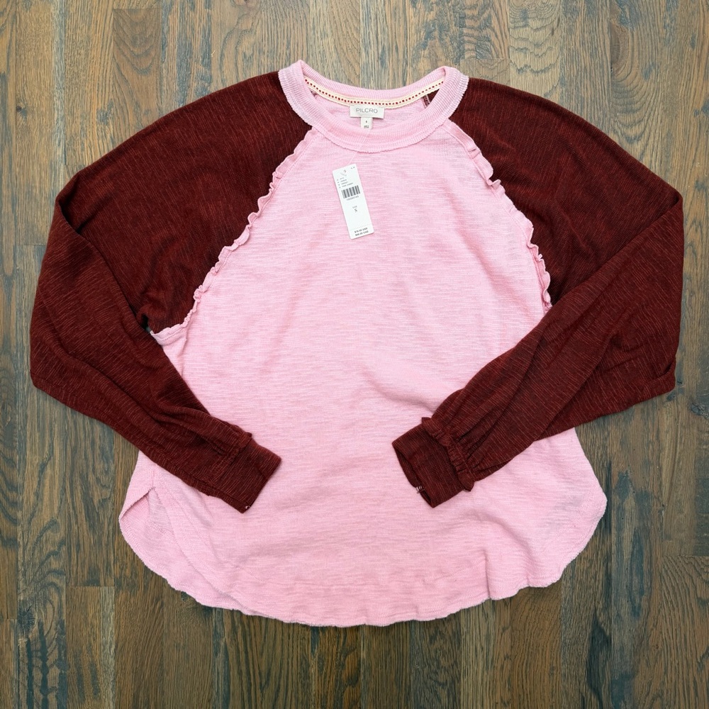 Pilcro Ruffled Raglan Thermal Top